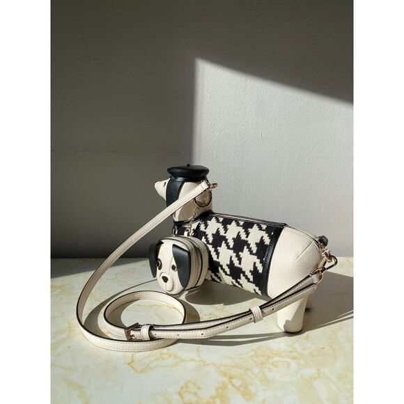 RARE 2 in 1 Kate Spade Claude Dachshund Dog Houndstooth Crossbody and Coin Purse - Picture 6 of 16